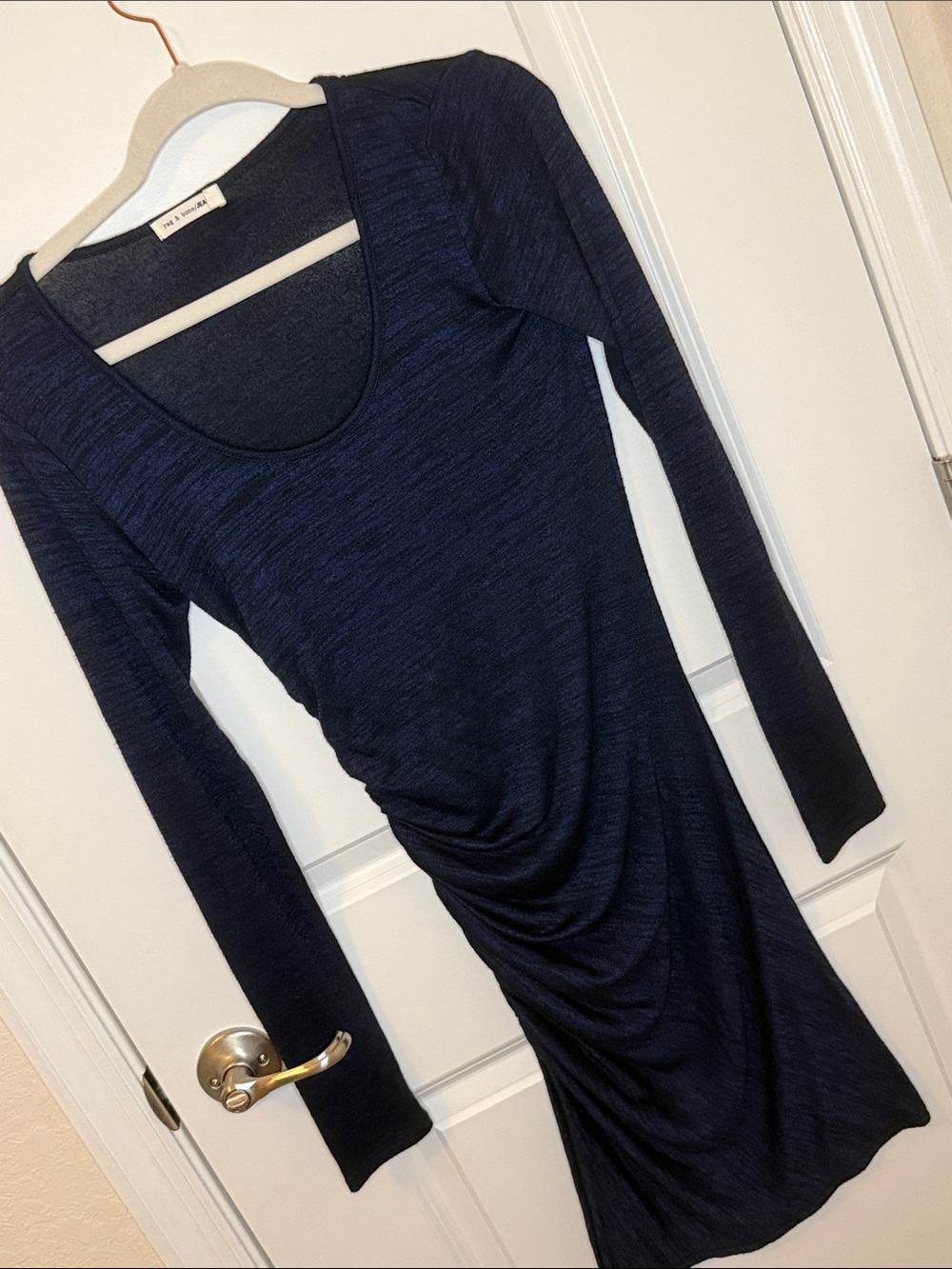 Rag & Bone Navy Long-Sleeve Scoop Neck Ruched Dress
